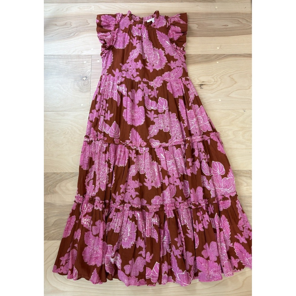 Love The Label Dress Tiered Ruffled Cotton Maxi Floral Print Size S Boho Flowy - Picture 5 of 13